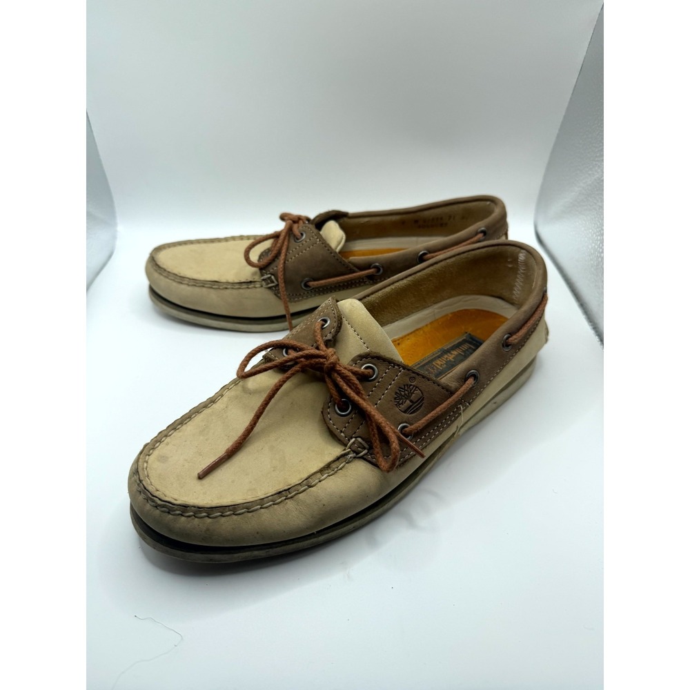 Timberland Classic 2-Eye Mens 9 M Beige Brown Leather Low Top Boat Shoes 41577